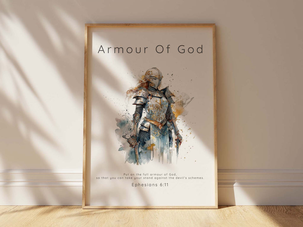 Full Armour of God Bible Verse Wall Art Poster, Christian Art Gift, Female warrior Christian wall art, Faith-based home decor for women