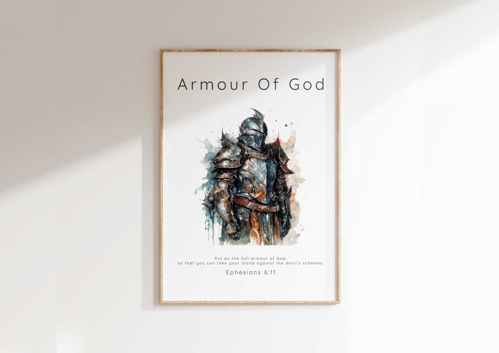 Armour of God Bible Verse Wall Art Print, Christian Warrior Art Gift, Christian warrior wall art, Spiritual watercolor print for men