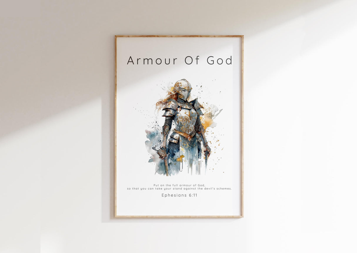 Full Armour of God Bible Verse Wall Art Poster, Christian Art Gift, Female warrior Christian wall art, Faith-based home decor for women