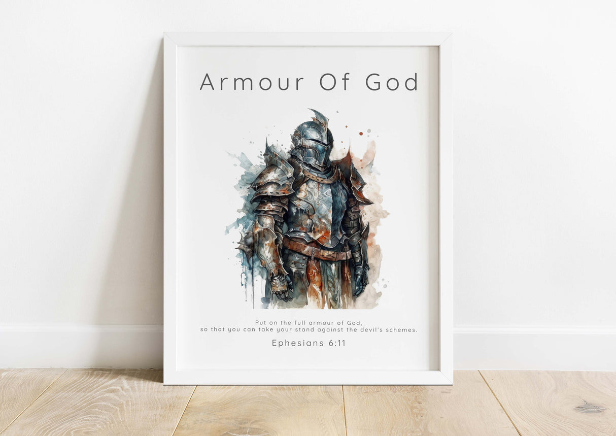 Armour of God Bible Verse Wall Art Print, Christian Warrior Art Gift, Christian warrior wall art, Spiritual watercolor print for men