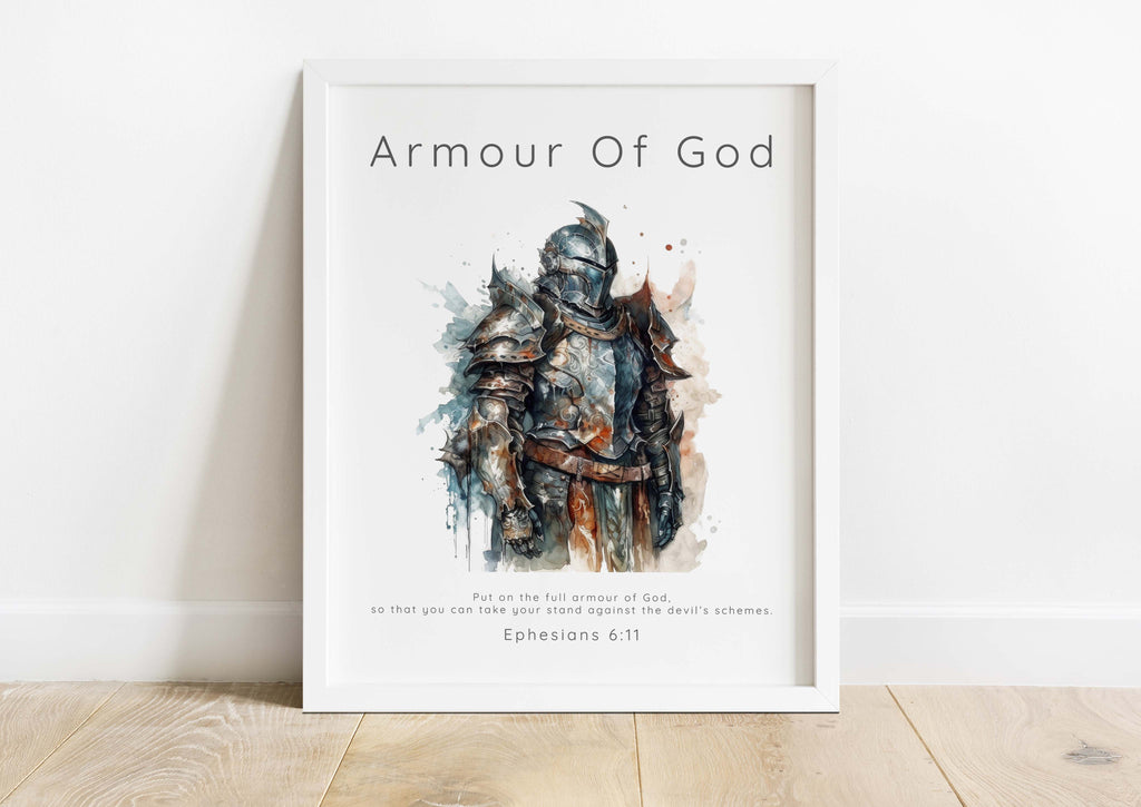 Armour of God Bible Verse Wall Art Print, Christian Warrior Art Gift, Christian warrior wall art, Spiritual watercolor print for men