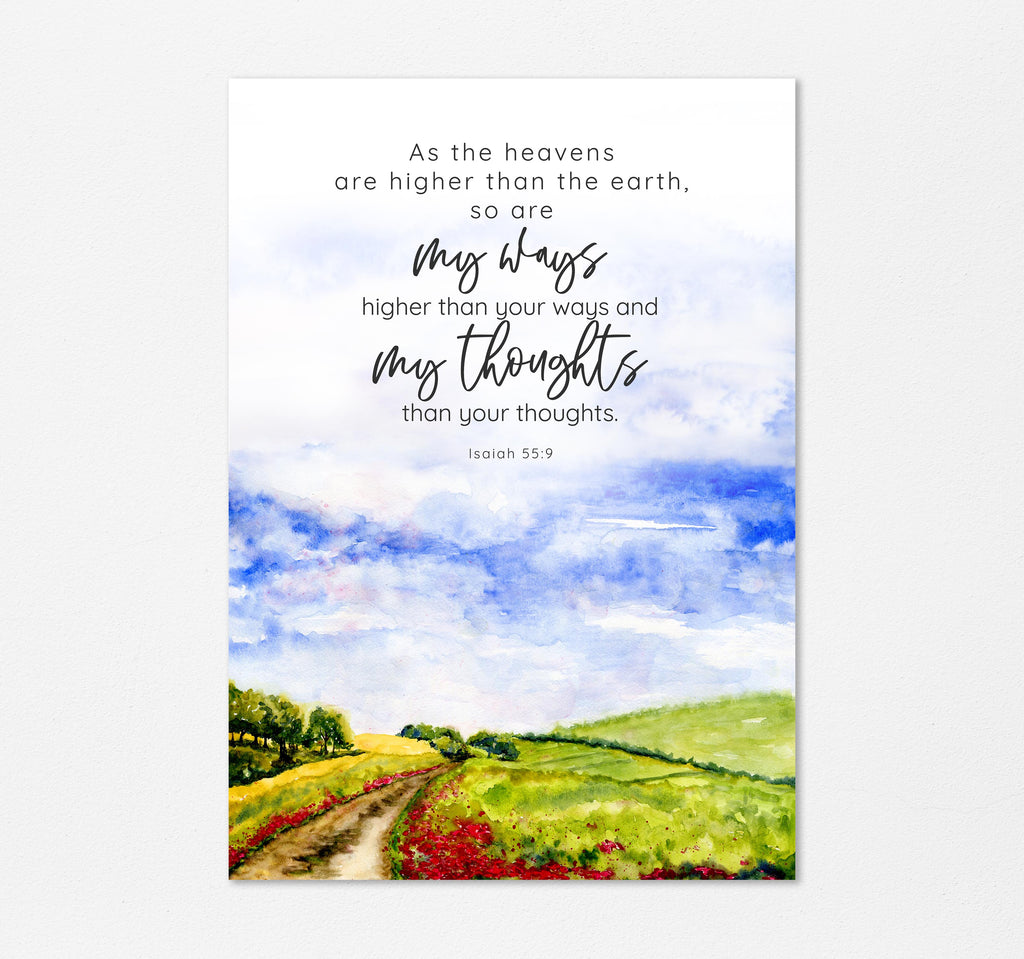 As the Heavens are Higher Bible Verse Print, Landscape Christian Art, English countryside landscape print Bible verse