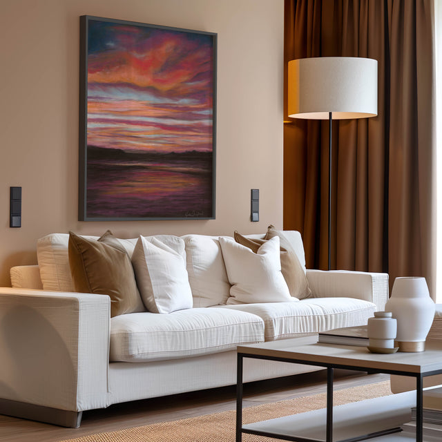 Vibrant stormy sky over the sea, captured in a fine art print of a Dorset seascape.