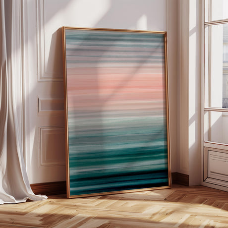 A unique seasonal abstract painting reflecting winter’s serene and icy tones.