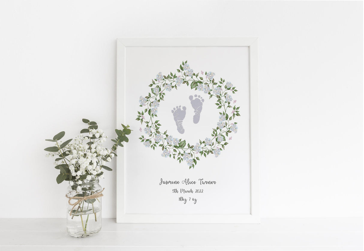 Baby footprint keepsake personalized with birth information, Customizable baby footprints with personalized details