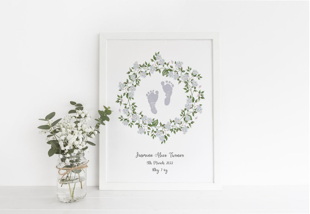 Baby footprint keepsake personalized with birth information, Customizable baby footprints with personalized details