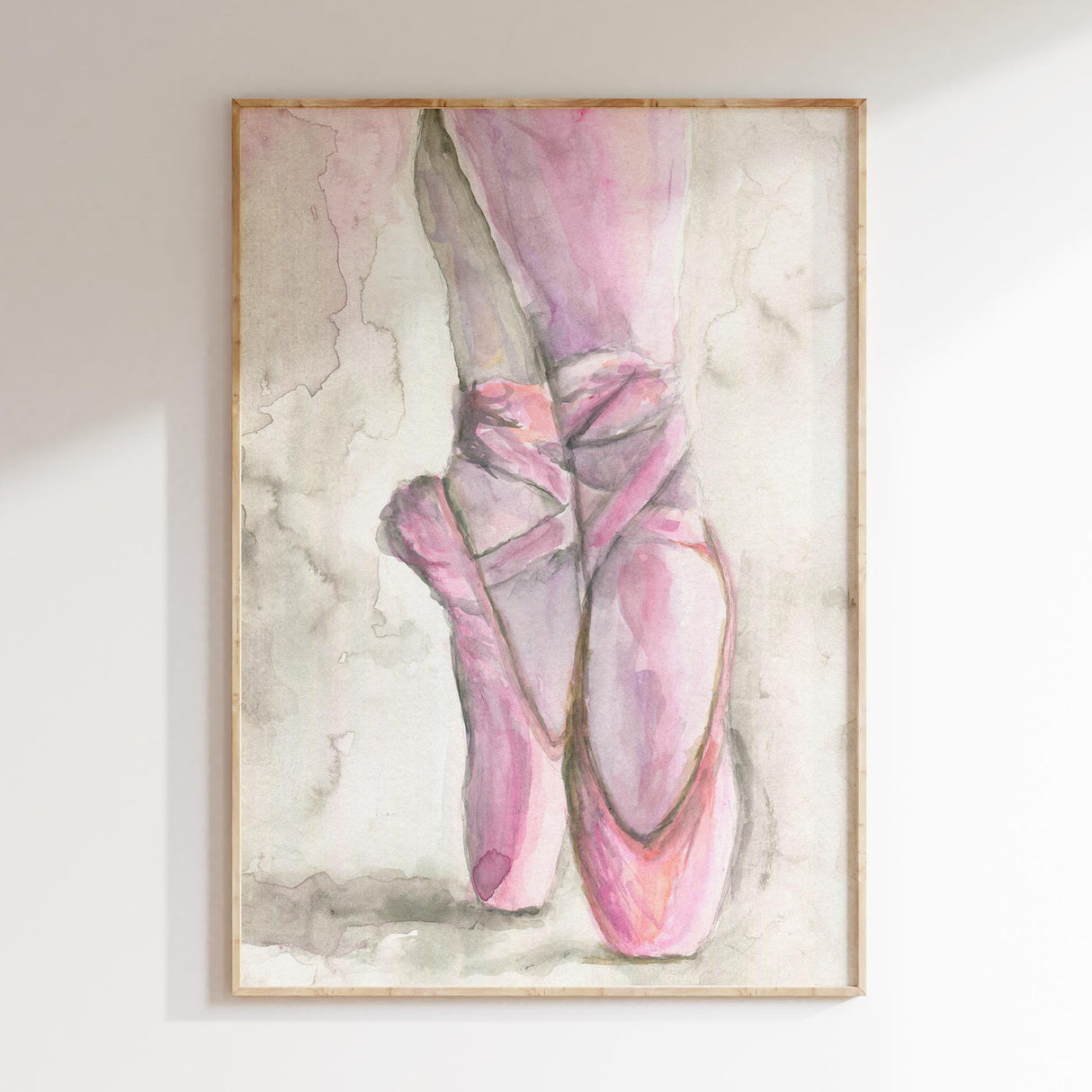 Ballerina slippers in delicate watercolour shades of pink and grey in a graceful print.