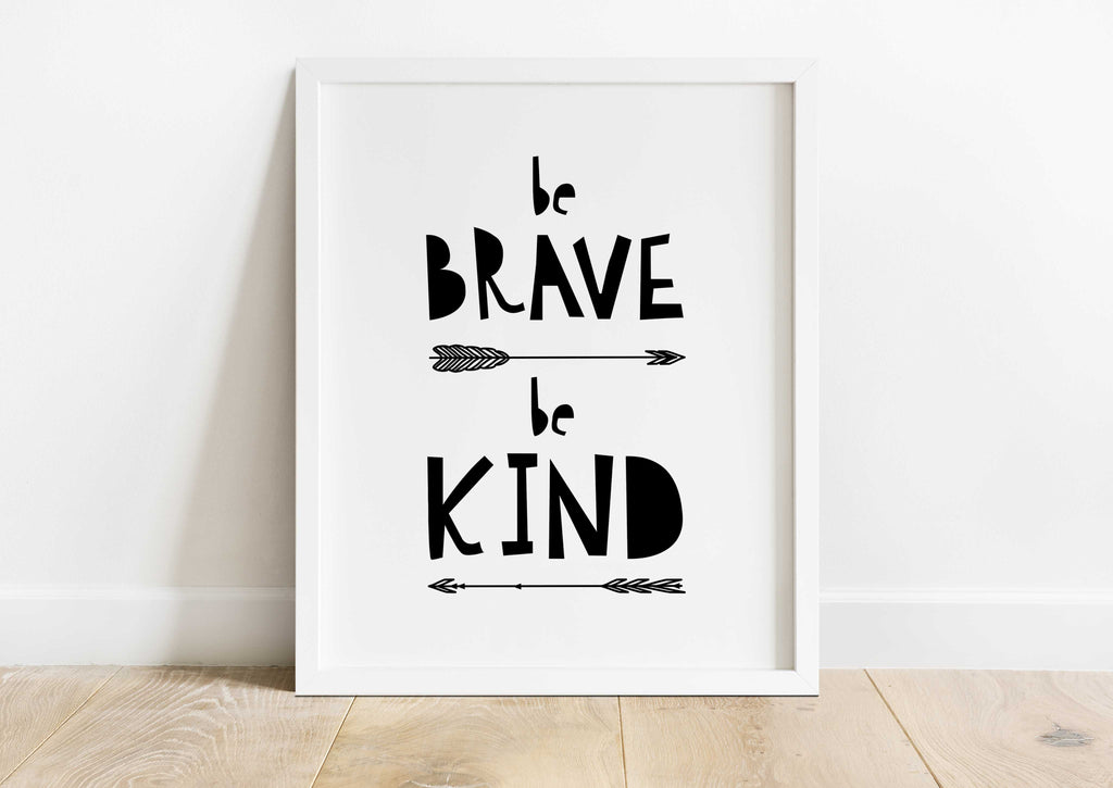 Black and white nursery print with arrows for boys, Inspiring 'Be Brave Be Kind' nursery art for boys, boys room decor ideas