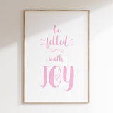 Christian baby girl wall print with elegant typography and Romans 15:13 verse of joy and peace.