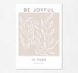 Elegant Be Joyful in Hope Wall Art with Leaves Motif, Inspirational Romans 12:12 Scripture Art in Beige and White