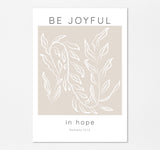 Elegant Be Joyful in Hope Wall Art with Leaves Motif, Inspirational Romans 12:12 Scripture Art in Beige and White