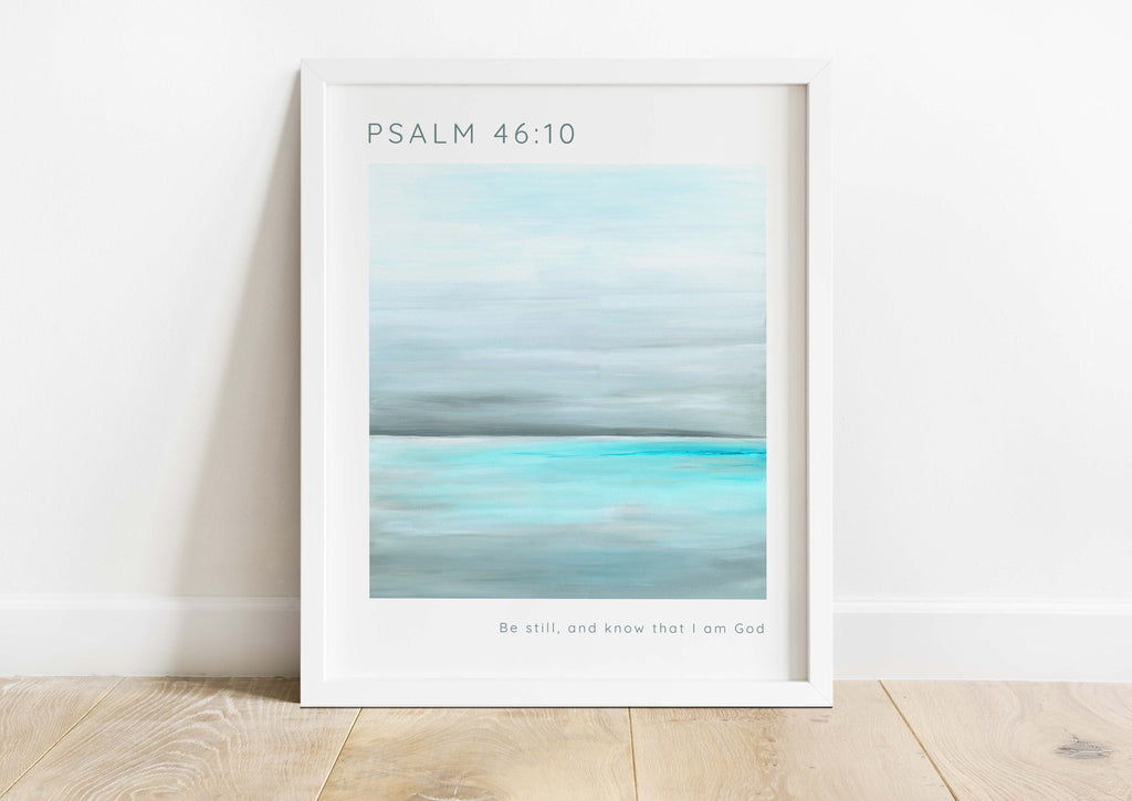 Serene Ocean View Scripture Print Psalm 46:10, Turquoise Waters Bible Verse Wall Decor Psalm 46:10, be still and know decor