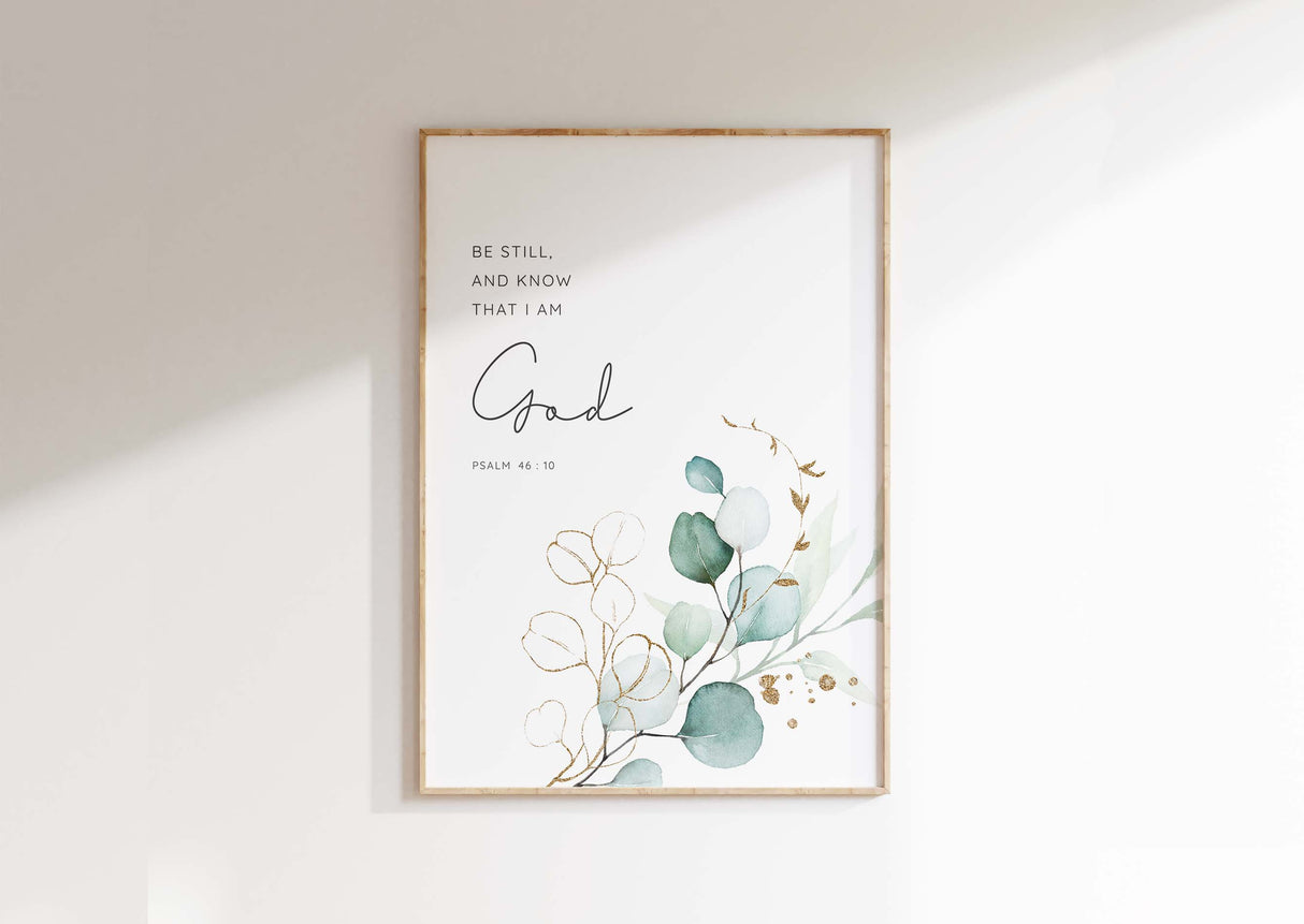 botanical Bible verse print, watercolour Psalm 46:10 print, Be Still and Know that I am God wall art, serene Bible verse