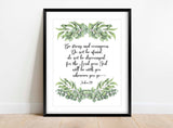 Bible Verse Print for Home Decor Be Strong and Courageous, Christian Artwork with Joshua 1:9 Quote and Floral Elements