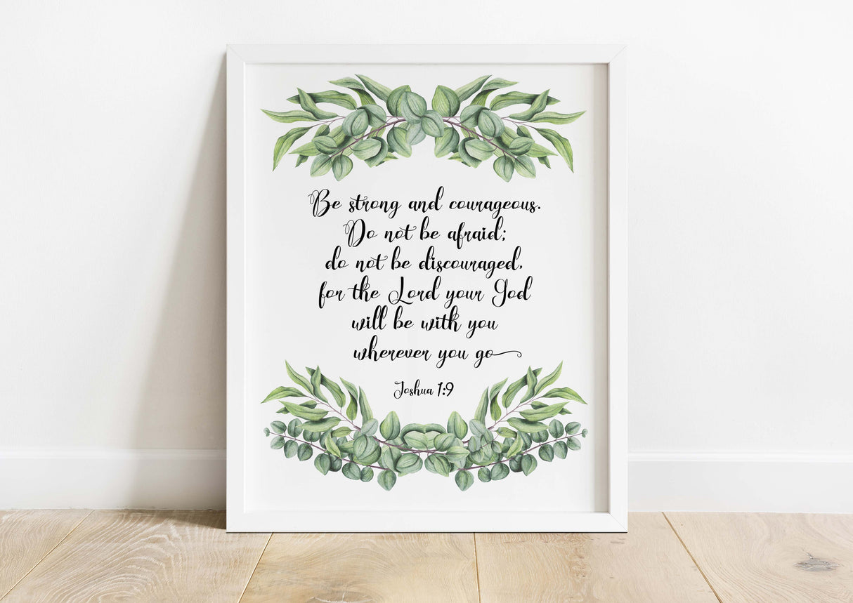 Elegant Nature-Inspired Joshua 1:9 Bible Verse Wall Hanging, Faithful Living Room Decor Featuring Joshua 1:9 Verse