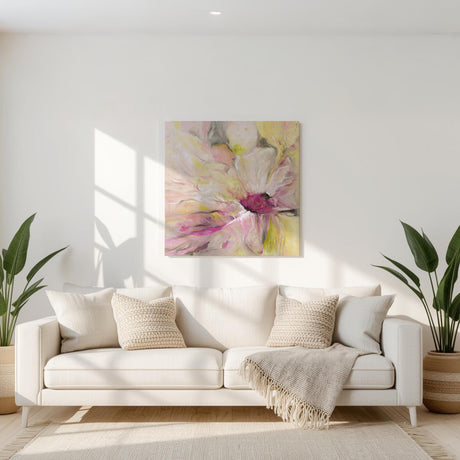 ‘Becoming’ – Pink and green modern art print with emotional depth and flow.