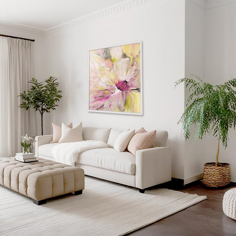 ‘Becoming’ – Gentle pink and grey abstract painting print with floral feel.