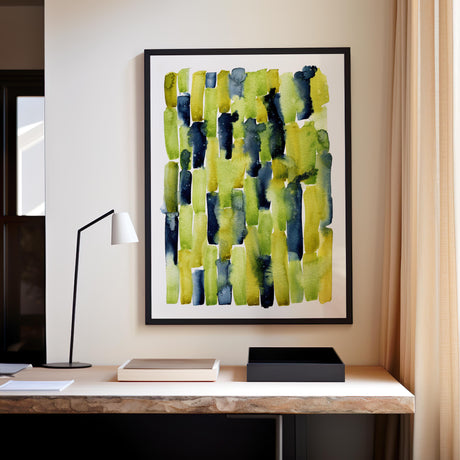 Peaceful abstract art print evoking spring light through trees.