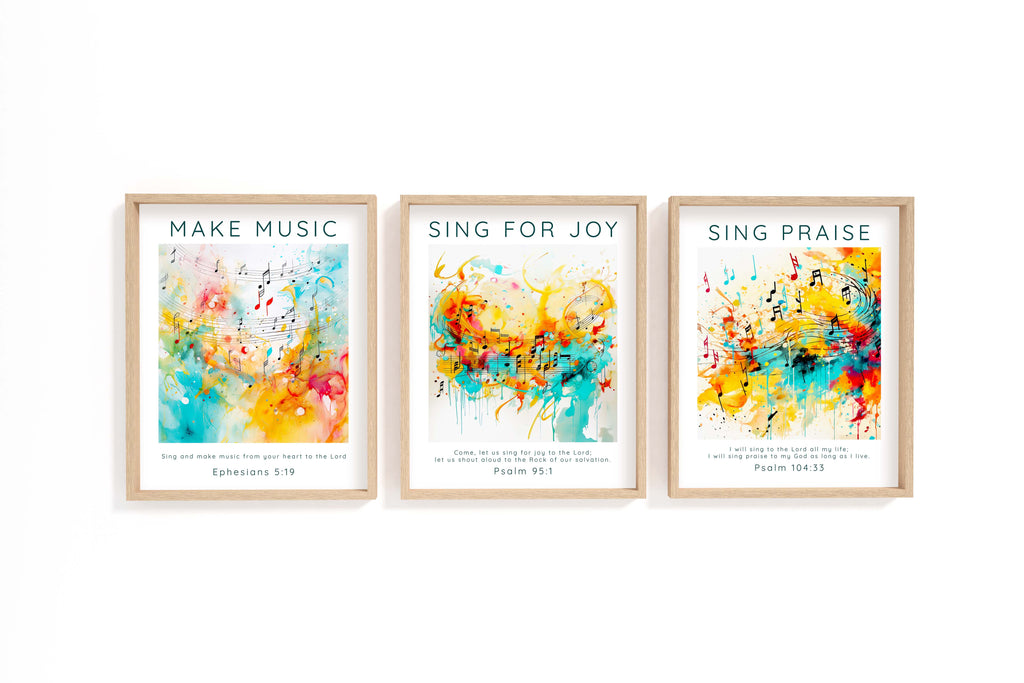Melodic praise wall prints, Joyful noise scripture art, Gratitude-themed Psalm 104 print, Divine harmony Christian decor