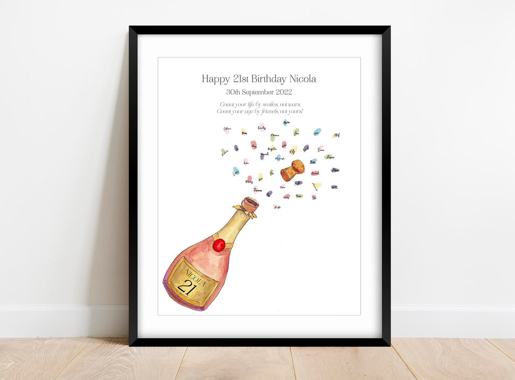 Choice of pink or green bottle design for 50th birthday fingerprint print, Special milestone gift, 50th birthday gift ideas