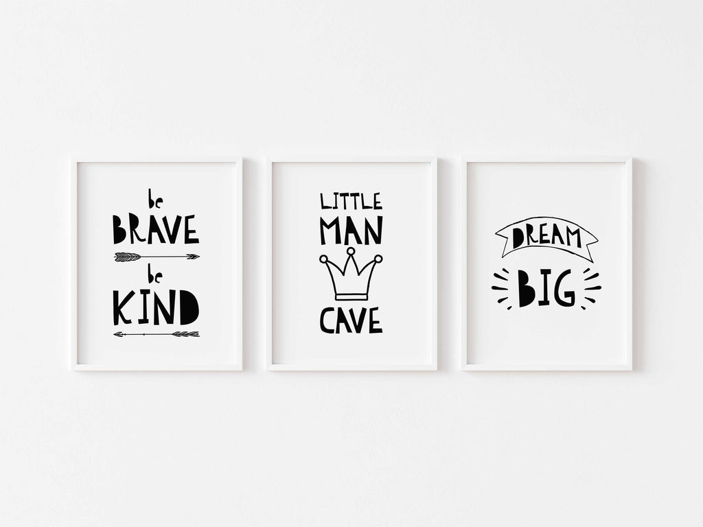 Inspirational quotes for boys room decor, Adventure-themed black and white nursery prints, Dream big print set for boys' nursery