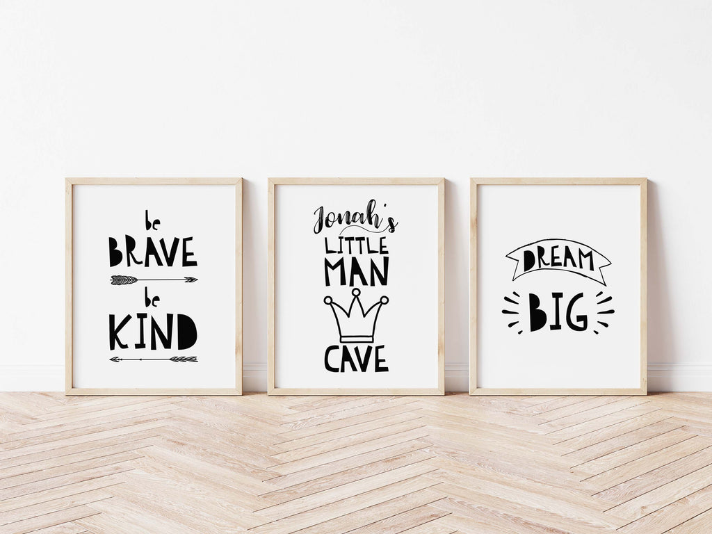 Customizable quote prints for boy's space, Monochromatic nursery prints for boys, Inspiring quotes for boys room decor