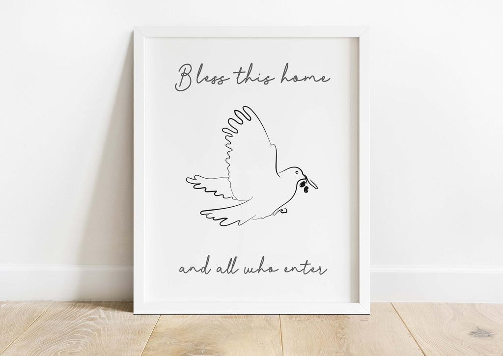Elegant dove line art print, Blessings for every room print, Graceful dove artwork for walls, Dove of peace wall hanging