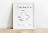 Bless This Home – A5 Christian wall art print with dove and olive branch, thoughtful faith gift for new home.