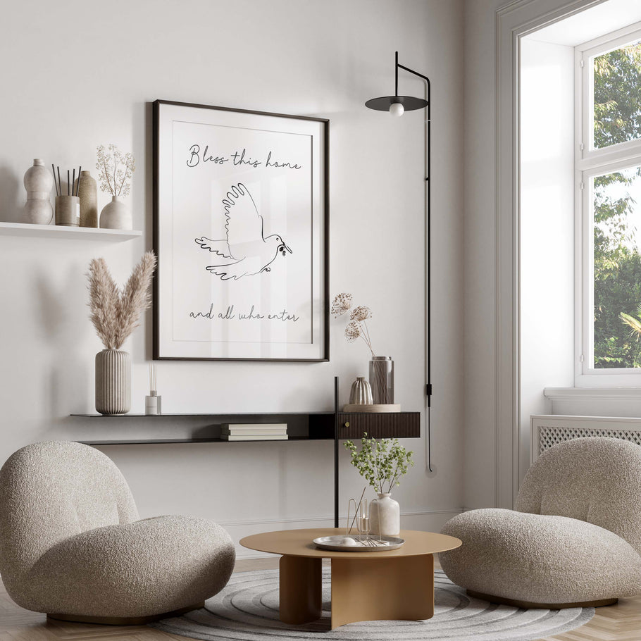 Bless This Home Wall Art Print, Modern Christian Line Art Home Decor ...