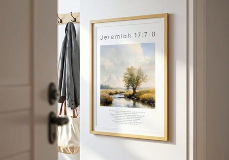 Jeremiah 17:7-8 – Tree by river symbolising strength and trust in God.