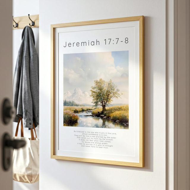 Jeremiah 17:7-8 – Tree by river symbolising strength and trust in God.