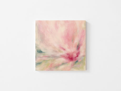 Soft pastel abstract art print with floral-inspired design on canvas.