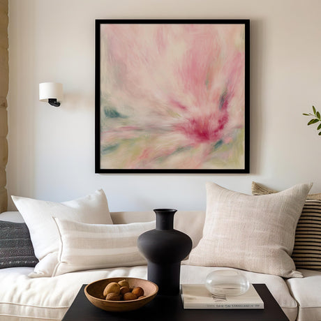 Square painting featuring a harmonious blend of cream, green, and pink colours.