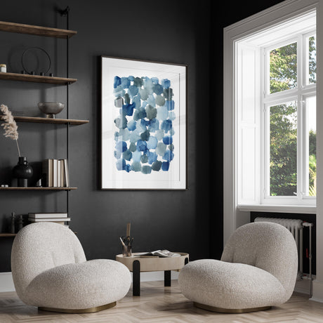Soft and soothing watercolor artwork showcasing organic indigo blue shapes.