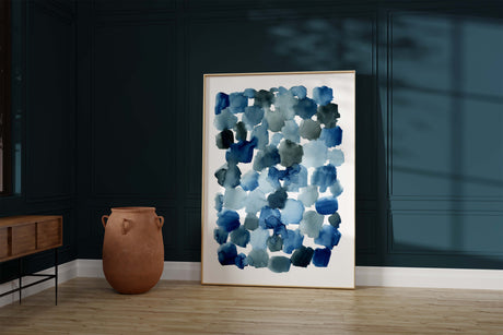 Aesthetic watercolor composition featuring fluid indigo tones for modern decor.