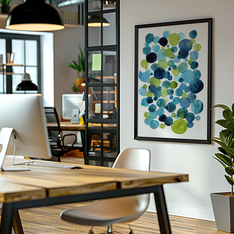 Stylish abstract wall art with fluid watercolor circles in mixed shades.