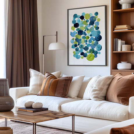 A contemporary blue and green watercolor print perfect for a modern home.