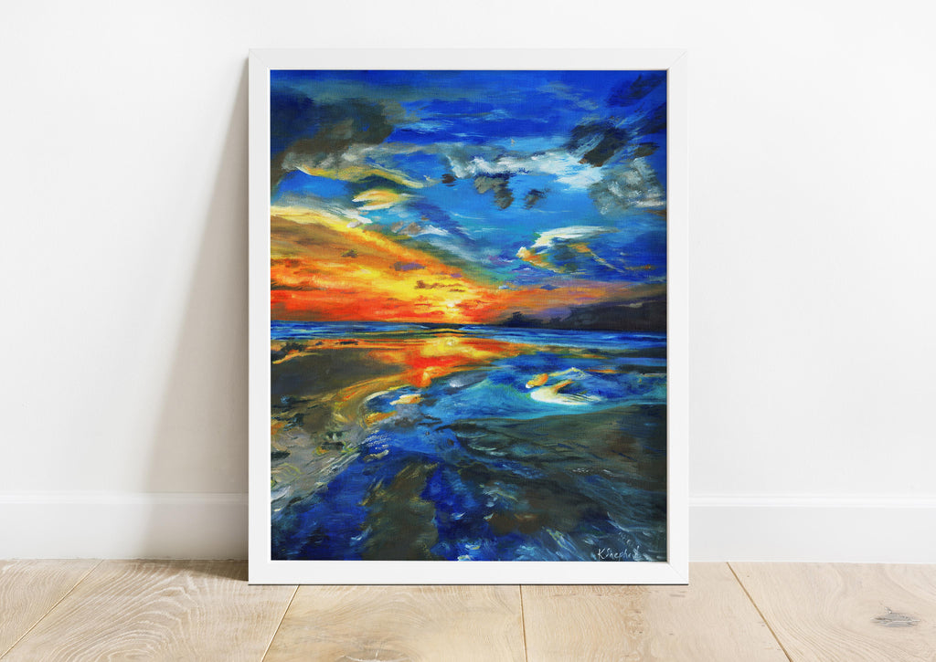 Blue and orange sunset print, Vibrant blue and orange sunset wall art, Blue and orange sunset print for home or office