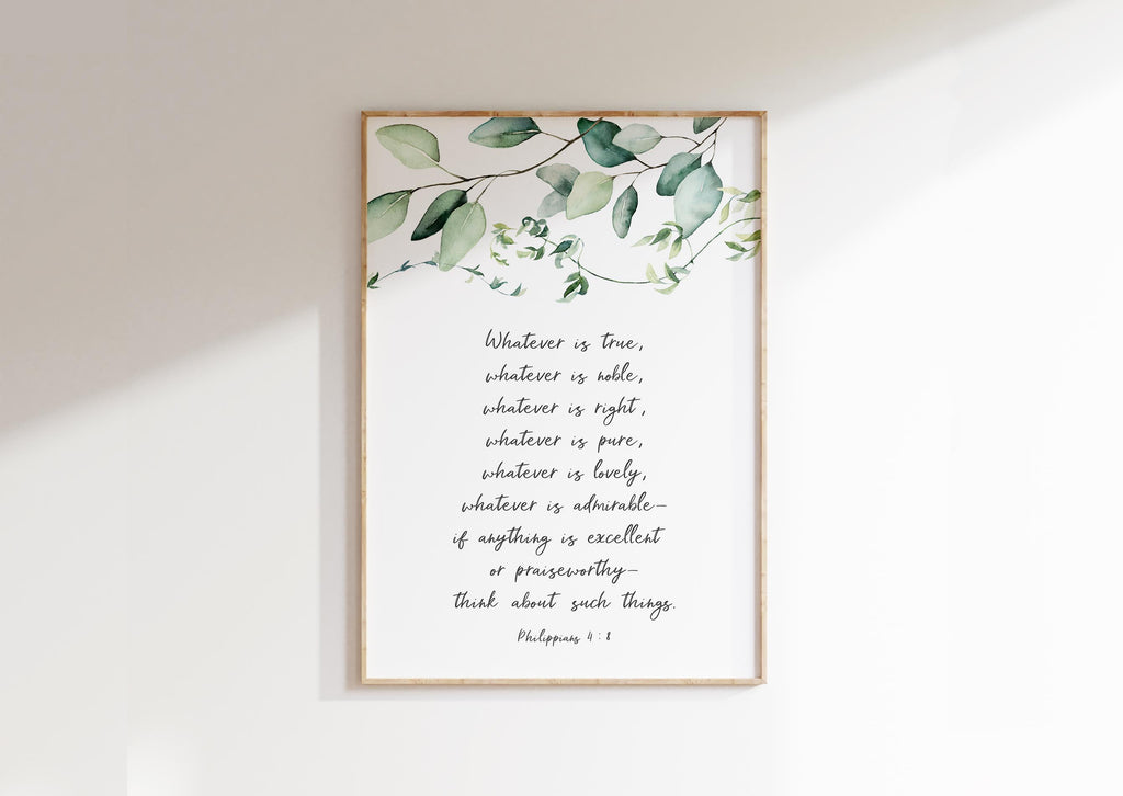Serenity-inducing botanical print with scripture, Positive vibes Christian wall art for home, Nature-inspired bedroom print