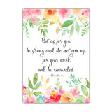 Christian scripture print featuring flowers in pink, green, yellow, and red.