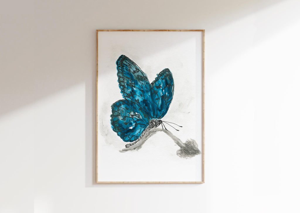 Butterfly Wall Art UK, Watercolour Butterfly Prints, Butterfly Art, Teal butterfly watercolor wall art, unframed butterfly print