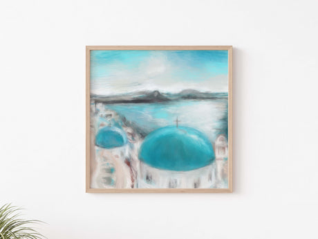 Soft turquoise seascape with reflections and distant hills

