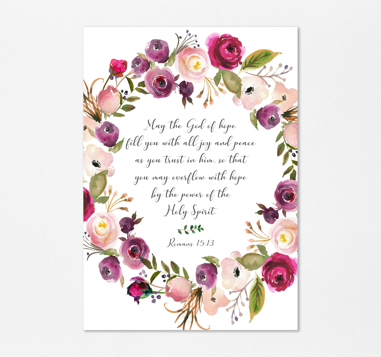 Floral Romans 15:13 print with delicate flowers, Elegant wall art: Floral Romans 15:13 print, Beautiful floral design: Romans 15:13 wall art