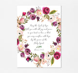 Floral Romans 15:13 print with delicate flowers, Elegant wall art: Floral Romans 15:13 print, Beautiful floral design: Romans 15:13 wall art