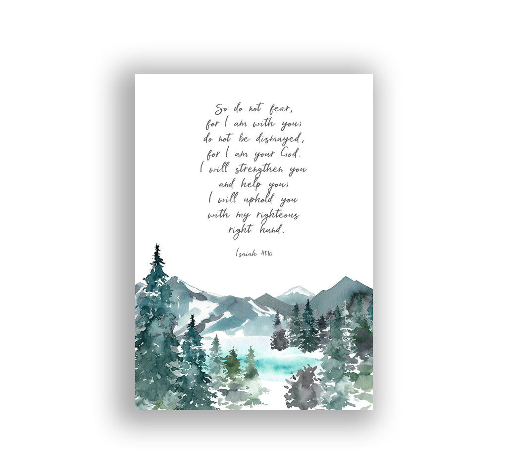 Aesthetic comfort: Bible verse with mountain illustration, Faith-inspired decor featuring 'I am your God' verse, Meaningful gift idea