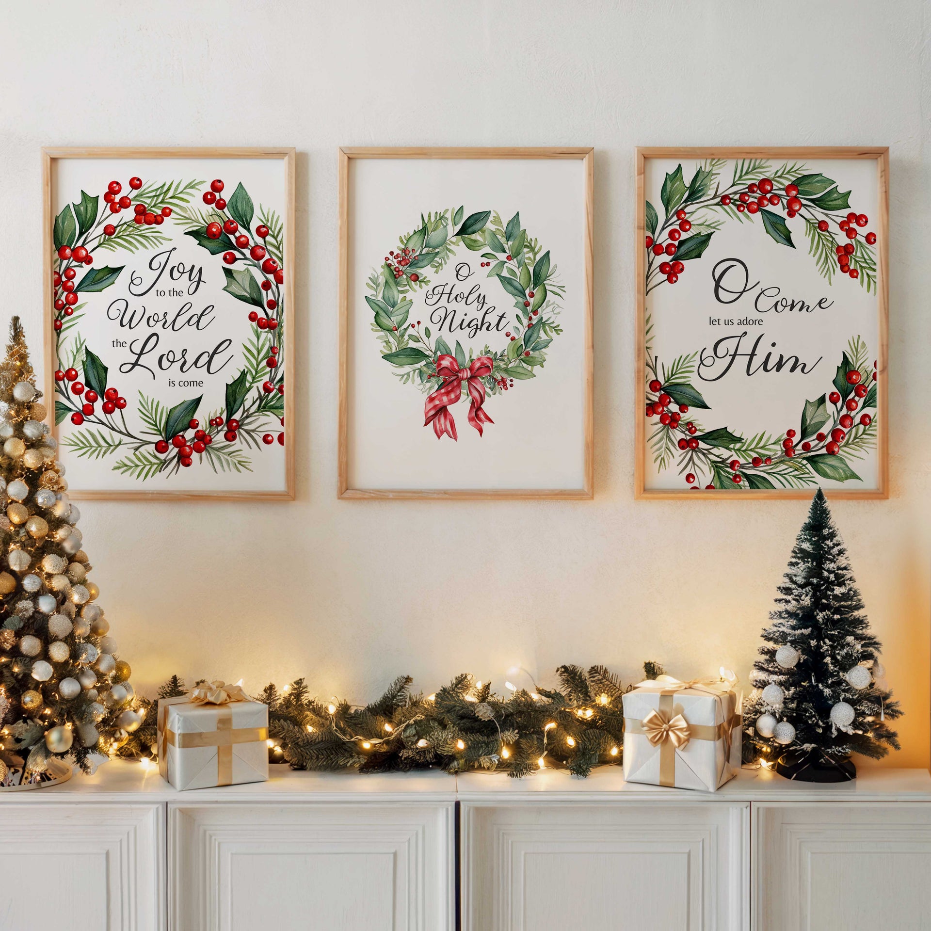 Christian Christmas Carols Wreath Print Set Traditional Home