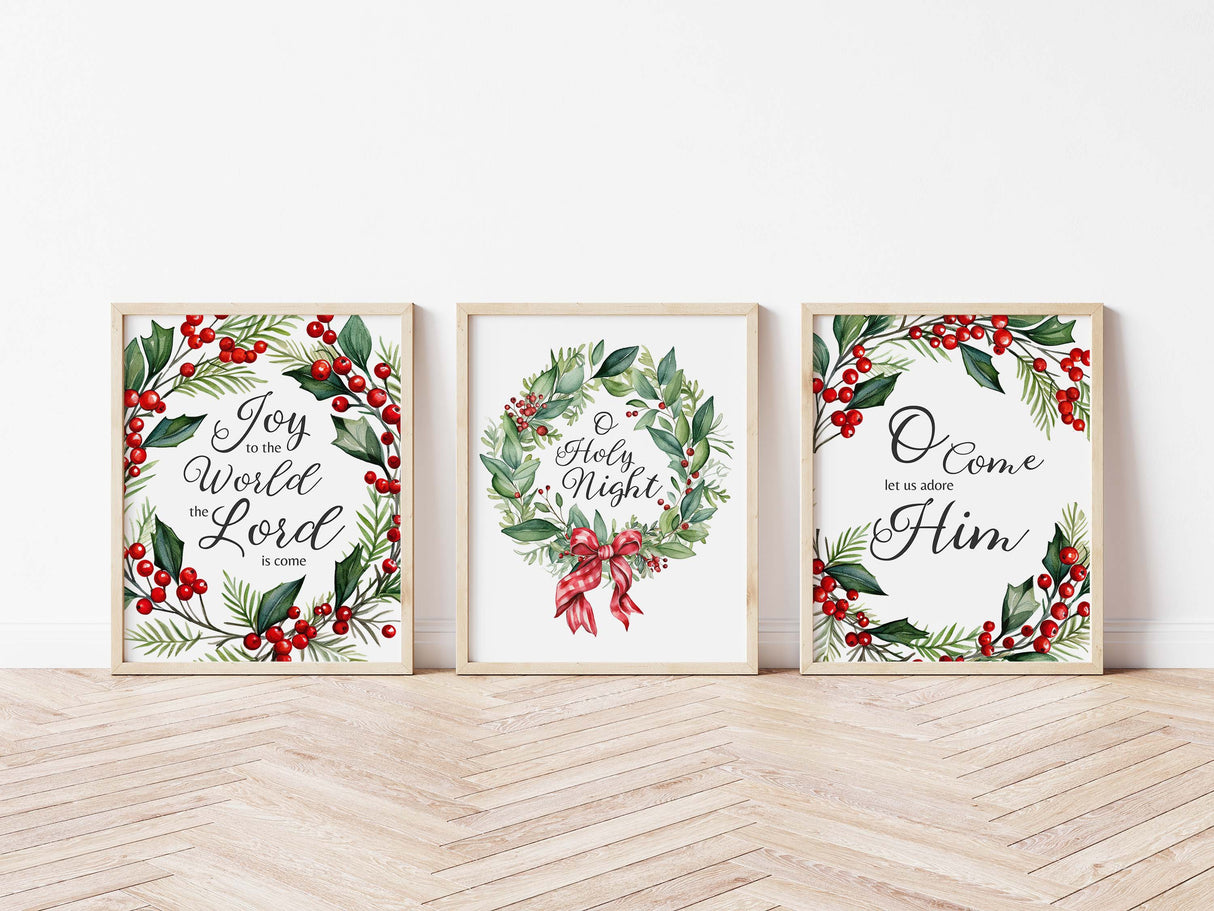 Three-print set featuring Christmas carol quotes and wreaths.