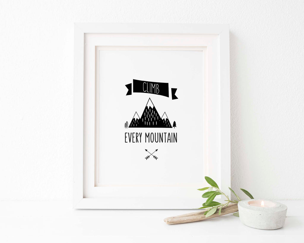 Adventure-inspired boys room decoration, Encouraging quote print for kids' room, Whimsical mountain quote artwork for nursery
