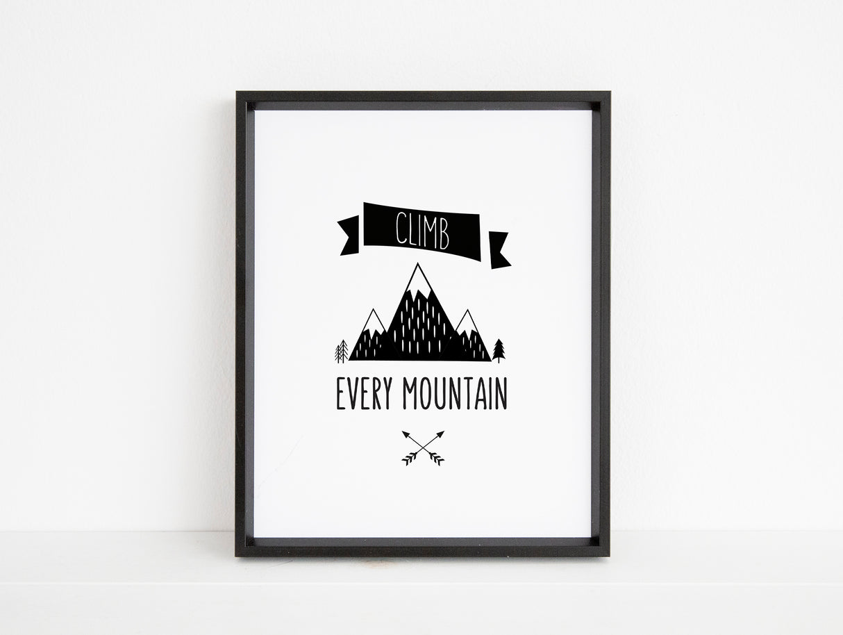 monochrome wall decor for boys' room, Positive affirmation print for nursery or boys room, Mountain-themed wall decor for boys nursery