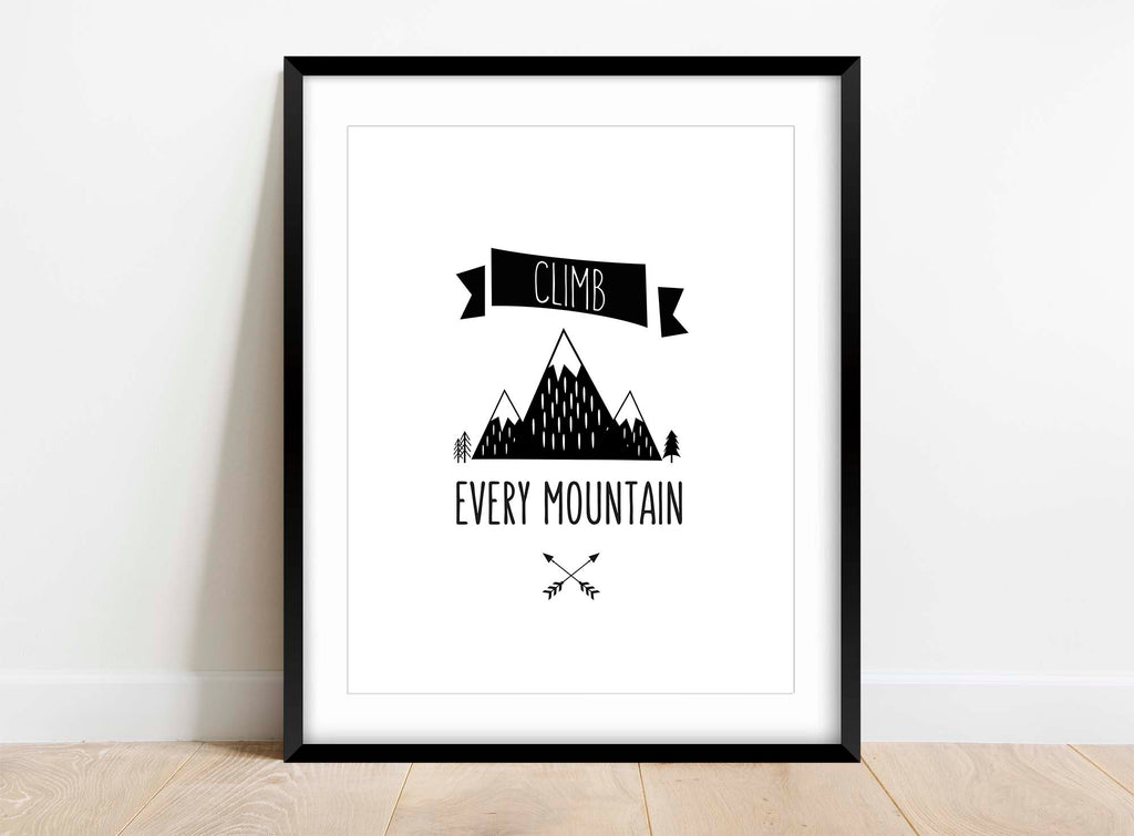 Motivational quote wall art for boys room, Mountain-themed nursery decor, Minimalist black and white wall art for nursery